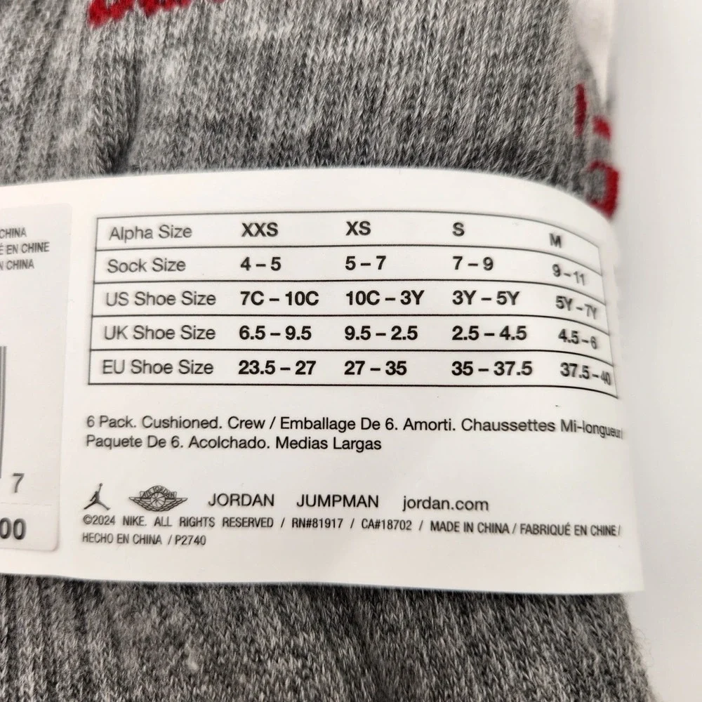Nike Jordan Boys Socks Crew Jumpman Basketball Youth 6 Pr Shoe SZ  5Y-7Y